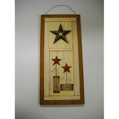 Live Simply Country Wall Art Sign Burgundy Navy Barn Stars Pipberries Primitive