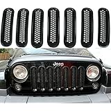 Black Front Grill Mesh Grille Insert Kit For Jeep Wrangler Rubicon Sahara Jk 2007-2015 7PC