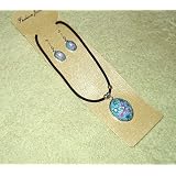 DELICATE BLUE FLORAL PENDANT NECKLACE AND EARRINGS SET
