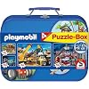 Schmidt Spiele 55599 - Playmobil, Puzzle-Box 2 x 60, 2 x 100 Teile im Metallkoffer