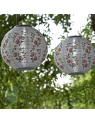 Home: Asian Flower Themed Round White Solar LED Lantern - Set of 2 - LampLust