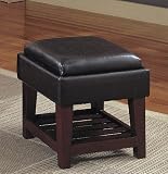Black Vinyl Stool End Table Ottoman w/Flip Top Seat