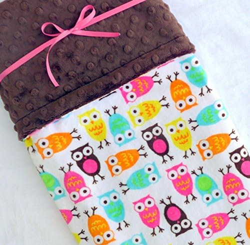 Baby Blanket - Owl Baby Blanket - Pink, Aqua Blue, Orange, Minky Baby Blanket With Brown Dot Minky for Your Baby Girl - Baby Owl - Baby Girl