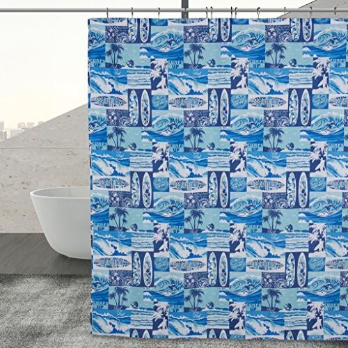 Studio 1012 Shower Curtain - 70"x 72" Mildew Resistant, Water Repellant Bath Curtain in Fun Surfboard Print