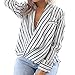 Eliacher Women's Casual Long Sleeve Shirts Striped Chiffon Blouse 6715(M,Black)