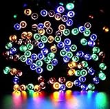 日本語説明書付き　2016　最新型　太陽発電 ソーラー 充電式 LED イルミネーション 発光モードは8パターン 計200球　 20m 屋外 防水 光センサー内蔵 自動ON/OFF (4色ミックス赤青