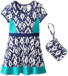 Girls Short Shirred  Cotton/Polyester  Dress With Rhinestones