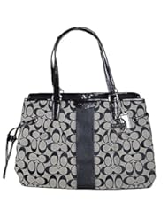 Shoes: Coach Signature Stripe Drawstring Carryall in Black & White - Style 28501