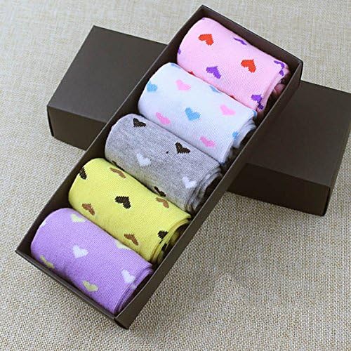 New! 5 Pairs Fashion Cute Print Loving Heart 100% Cotton High Ankle Socks for Women &amp; Girls