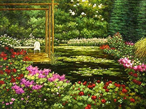 Colorful flower yard Modern Abstract Oil Painting on Canvas Stretched Framed without Wooden Frame wholesale by STOREOUTLETlike