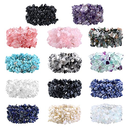 JOVIVI® Amethyst/Turquoise/Rock Crystal Quartz Healing Gemstone Chips Chunky Stretch Bracelet