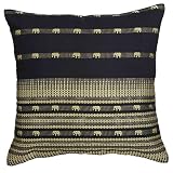 Handmade Silk Cushion Cover/Pillow Sham With Gold Elephant Design (Thailand)