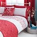 STUNNING SUMMER BLOSSOM RED PINK EMBROIDERED FLORAL QUEEN SIZE QUILT COVER DUVET SET