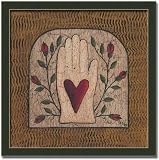 Hand Heart Country Decor Folk Art Prim Print Framed