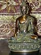 8" Buddha in Bhumi Sparsha Mudra Decorated Robe Brass Statue India