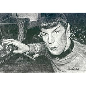 Spock From Star Trek Portrait Charcoal Drawing Matted 16
