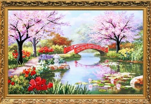 Japanese Garden in Silk Ribbon, Mothers Day Gift, Blue Moon Needlecrafts, Stamped Silk Ribbon Embroidery Kit, 26 By 39 Inches