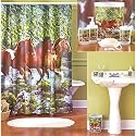 6 Pc Bathroom Set Spring Creek Wild Horses Includes Shower Curtain, Waste Basket, Tumbler, Soap Dish, Toothbrush Holder, and Lotion Pump