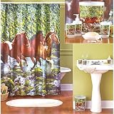 6 Pc Bathroom Set Spring Creek Wild Horses Includes Shower Curtain, Waste Basket, Tumbler,... by Blonder