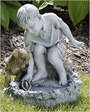 Boy Playing with Sail Boat Solar Bird Bath Outdoor Garden Statue #47236