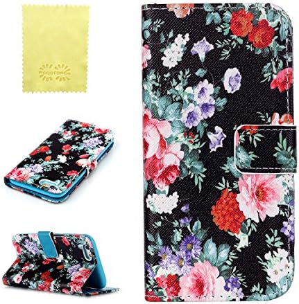 iPhone 6 Case, iPhone 6s Case, CQSTORE(TM) Blossom Premium Flip Wallet Leather Magnetic Closure Cover Skin Case for iPhone 6 4.7 Inch(Black Flowers)
