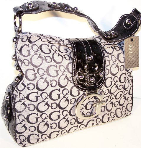 Buy GUESS HANDBAGS; GUESS OZZIE SIGNS TOTE SATCHEL (Black / Gray