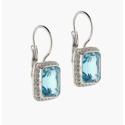Sterling Silver Rectangle LeverBack Lever Back Earrings with Blue Topaz Stone by 