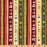 IMAGE OF 44'' Wide Seasons Greetings Christmas Teddy Stripe Red/Green Fabric By The Yard