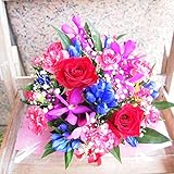 花金 敬老の日ベストセラー１位獲得商品！　（大人）秋限定☆バラリンドウの大人な雰囲気なフラワーアレンジメント　敬老の日　誕生日　記念日　お祝い　花束　アレンジ　還暦　発表会　結婚　サイズ２３ｃｍ✕２３