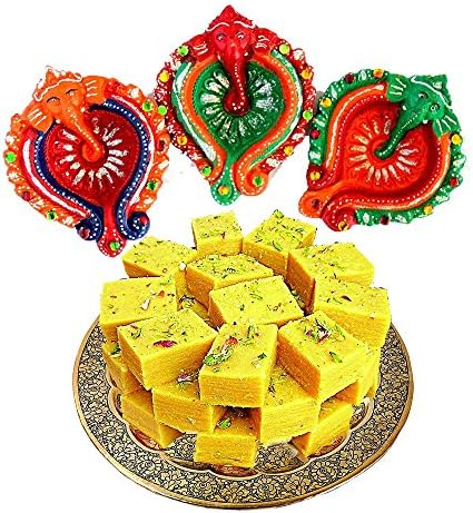 IGP Soan Papdi With 3 Ganesha Diyas