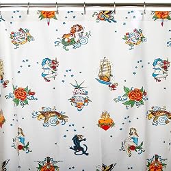 Sin in Linen Flash Tattoo Print Shower Curtain, White