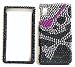 New Pirate Girl Gurl Pink Black Silver Skull Cross Bones Sparkling Rhinestones Full Diamond Bling Motorola Droid A855 Snap on Cell Phone Case
