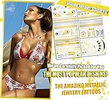 V.T Metallic Tattoos (HUGE 6 SHEETS PACK) - MOST POPULAR DESIGNS (more than 50 tattoos!) - Gold Silver & Black Body Temporary Metallic Tattoos - Bling Inspired - Long Lasting Trendy Tattoo Designs