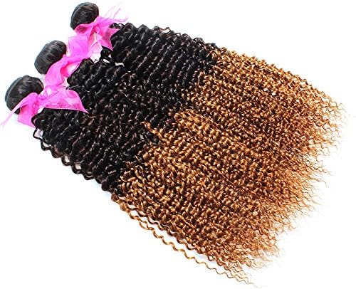 3 Bundles Mixed Length Unprocessed Human Hair Weave Ombre Hair Extensions Three Tone Color 1b 4 30 Brazilian Kinky Curly Virign Hair Bundles (16 18 20inch)