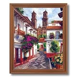 Tuscan Cafe Terrace Village Landscape Home Decor Wall Picture Oak Framed Art Print