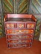 India Ethnic Drawer Chest Red Painted Lotus Floral Motifs Cabinet CLEARANCE