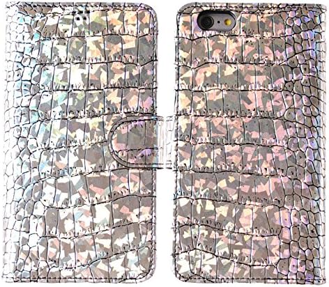 [Silver Hologram] Premium Natural Leather Hologram Croco Patterned Wallet Cover Diary Case for Apple iPhone 6s