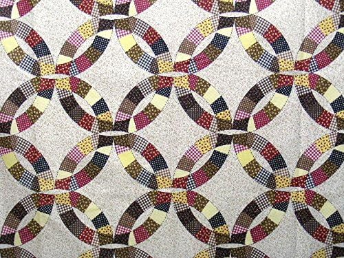 Cheater Quilt Top Material By The Yard,90"wide,"Double Wedding Ring-Brown & Rust"