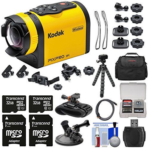 Kodak PixPro SP1 Video Action Camera Camcorder - Explorer Pack with Suction Cup & Wrist Mounts + 64GBs + Battery + Case + Tripod + Kit