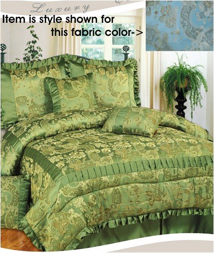 7pc Luxury Blue King Size Jacquard Comforter Bed in a Bag Set