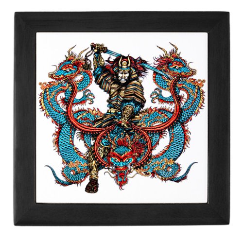 Keepsake Box Black Japanese Samurai with Dragons Find Discount w