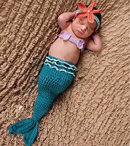 Baby Newborn Boy Girl Turtle Tortoise Crochet Cotton Knit Costume Photo 0-3 Months (Mermaid, Green)