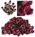 SIX pieces of 18" Long Stem Artificial Rose Bud Bushes Burgundy