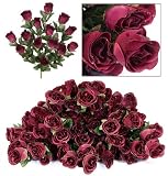 SIX pieces of 18" Long Stem Artificial Rose Bud Bushes Burgundy