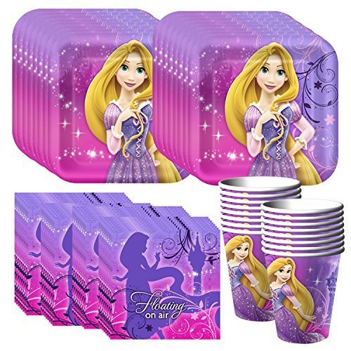 Tangled Sparkle Party Supplies Pack Including Plates, Cups and Napkins - 16 Guests