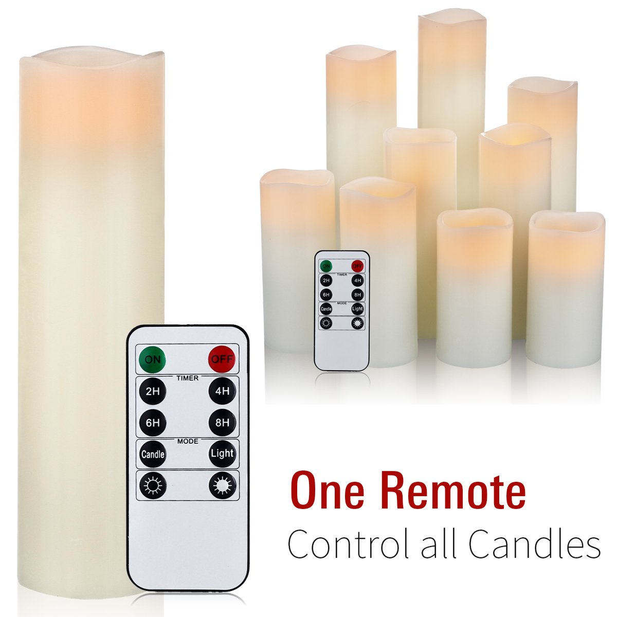 comenzar Flameless Candles, Battery Candles Set of 9(H 4" 5" 6" 7" 8" 9" xD 2.2") Ivory Real Wax