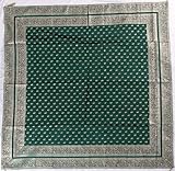 Green Meenakari Table Cover from Banaras with Woven Elephants - Pure Silk