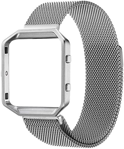 Pomarks Fitbit Blaze Band with Metal Frame, Premium Milanese Loop Accessories Large Band (6.1"-9.3" Wrist) with Alloy Frame, Stainless Steel Replacement Bracelet Strap for Women/Men - Silver