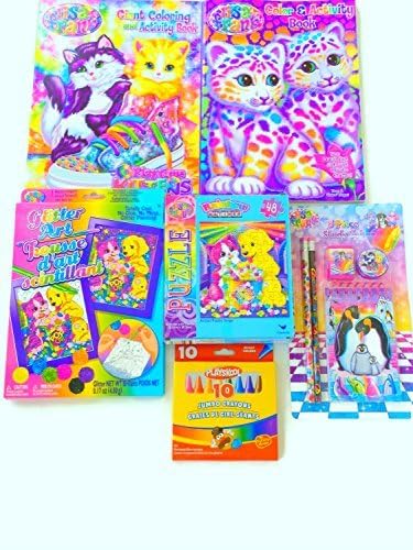 Lisa Frank Fun Gift Bundle- 6 Pieces Including 2 Coloring and Activity Books, Glitter Art, Stationery Set, Puzzle and Playskool Crayons