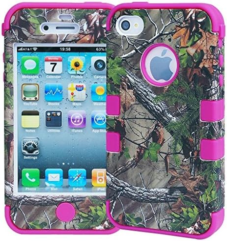 Pioneer Tech® 3 Layer Rugged Combo Real Tree Forest Camo Case Cover for Apple iPhone 4/4s (hot pink)